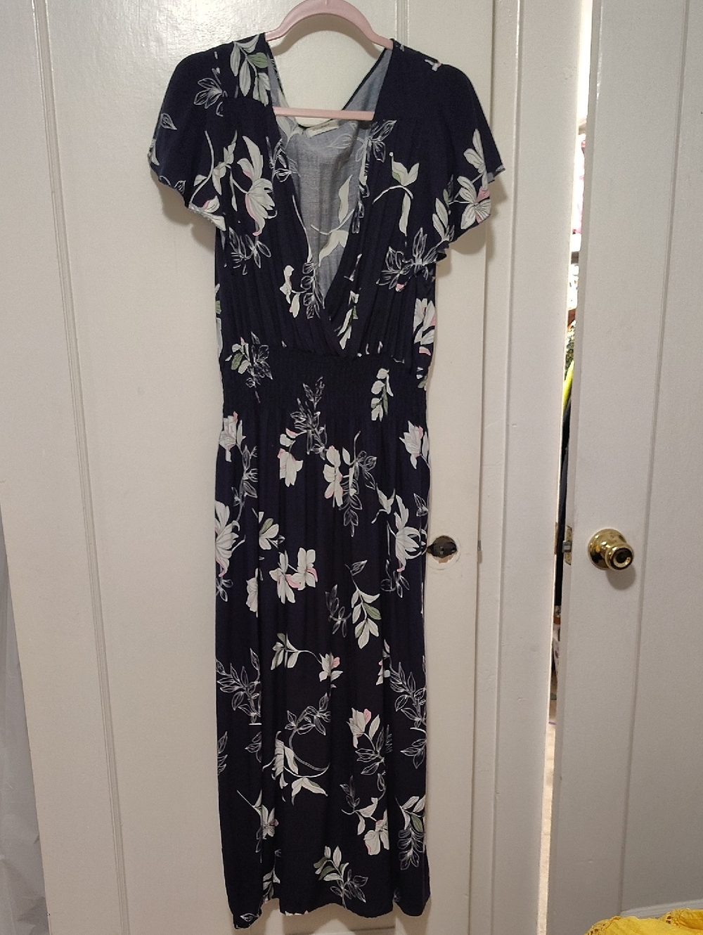 Navy Floral Wrap-Front Maxi Dress